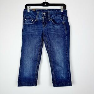 YMI Dark blue embroided back capris